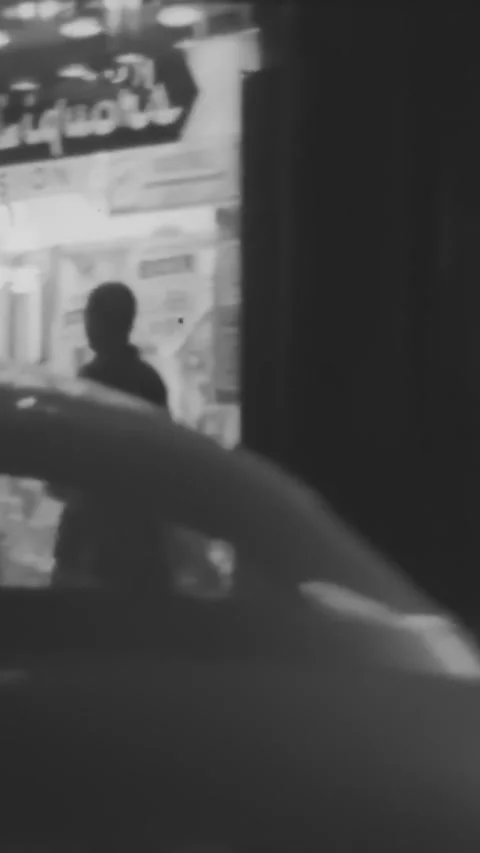CHICAGO - 1959 - Jazz plays while Chicagoans walk past neon-lit storefronts at Stock Footage 342826827