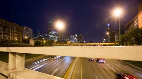 Chicago - 3 Axis Timelapse Above Expressway with Skyline - 4K Timelapse Stock Footage 81158421