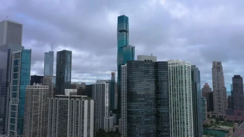 Chicago aerial close sweep left cityscape- Stock Footage 156816005