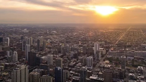 Chicago Aerial Sunset Time Lapse Close Up in 4k Video stock 81767226