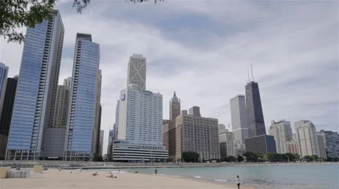 Chicago Beach and Skyline Stock Footage 68623579