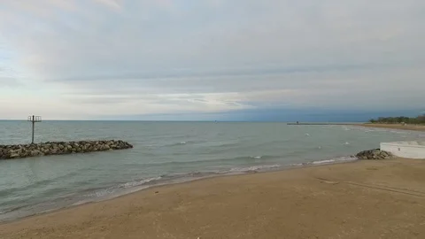 Chicago Beach Drone - Forward Video stock 112225440