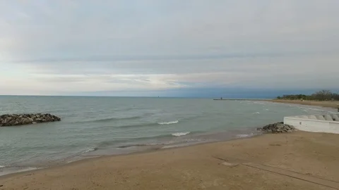 Chicago Beach Drone - Moving Backwards Video stock 112225524