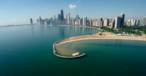 Chicago Beach &amp; Skyline Stock Footage 98880081