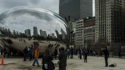 The Chicago Bean, Cloud Gate Sculpture, Hyperlapse, Millennium Park Stock Footage 132065597