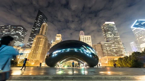 Chicago - Bean at Night with Clouds 2 - 4K Timelapse Stock Footage 221408512