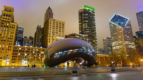Chicago Bean Night Timelapse 4K HD Video stock 76660353