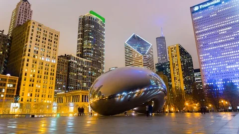 The Chicago Bean Night Timelapse 4K HD Видео 89490622