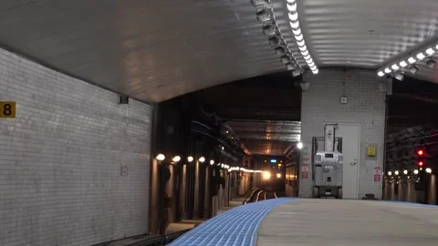 Chicago Blue Line Train as it arrives at Chicago Ohare Airport Stock Footage 243122045