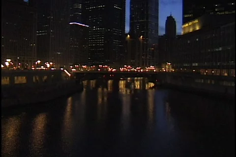 Chicago Buildings at Night Stock Footage 297005