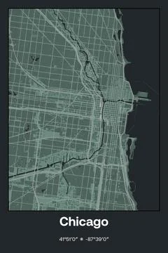 Chicago Center, Illinois - vector map of city in Dark gray, Gray, Green, gray-gr Stock-Illustration