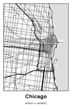 Chicago Center, Illinois - vector map of city in Black, white, gray colors Stock Illustration