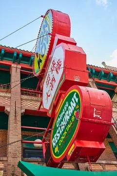 Chicago Chinatown stack of three signs on building facade Fotos de archivo
