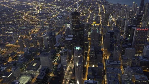 Chicago Circa-2015, wide angle aerial view orbiting the Chicago loop with Willis Stock Footage 98658432