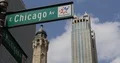Chicago City Downtown with Corporate Towers Buildings Landmark and Street Sign 4k or 4k+ Resolution