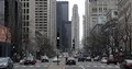 Chicago City Downtown Skyline Financial District Cars Traffic Jam on Busy Street 4k or 4k+ Resolution