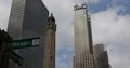 Chicago City Downtown Skyline with Street Sign and Business Towers Landmark Day 4k or 4k+ Resolution