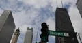 Chicago City Downtown Skyline with Street Sign in Financial District US Landmark 4k or 4k+ Resolution