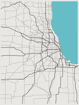 Chicago city map, streets on the plan. Map of the scheme of road. Vector Stock Illustration