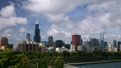 Chicago City Skyline Nightfall Stock Footage