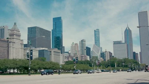 Chicago cityscape with blue sky  Stock Footage 79849845
