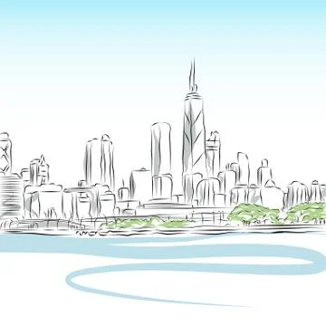 Chicago cityscape line drawing Illustrazione stock