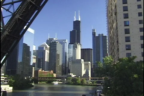 Chicago Cityscape on River 1 Stock Footage 297021