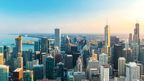 Chicago cityscape time-lapse from high above Stock Footage 95656907