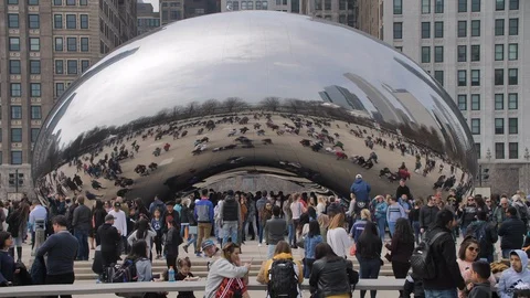 Chicago Cloud Gate, The Bean Sculpture at The Millenium Park Stock Footage 111328950