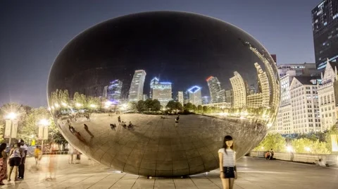Chicago Cloud Gate Millennium Park Timelapse at Night Stock Footage 60702149