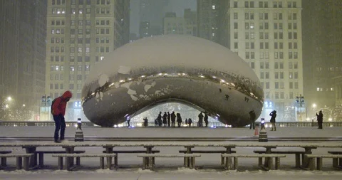 Chicago - Cloud Gate Snow Kick - 4K Slow Motion Stock Footage 88557224