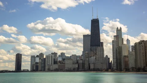 Chicago - Clouds Over Skyline and Lake - 4K Timelapse Stock Footage 144898236