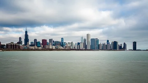 Chicago - Clouds Over Skyline Daytime - 4K Timelapse Stock Footage 91841268