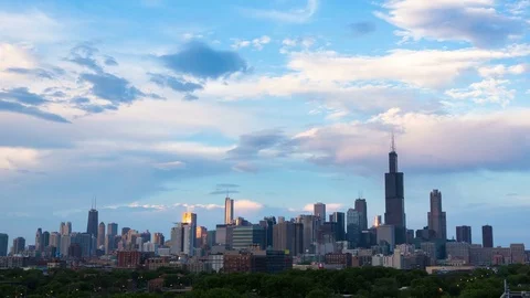 Chicago - Clouds Over Skyline During Sunset - 4K Timelapse Stock Footage 83221317