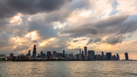 Chicago - Clouds Over Skyline Before Sunset - 4K Timelapse Stock Footage 108131546