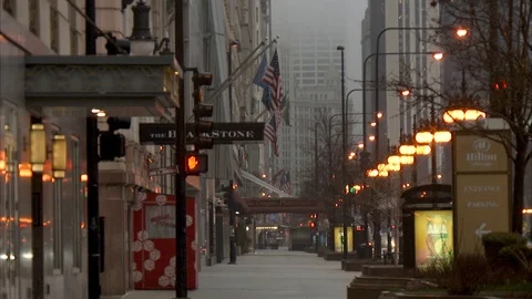 Chicago Coronavirus outbreak empty magnificent mile Chicago streets Stock-Footage 127376807