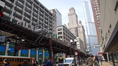 Chicago CTA Train Passing in Downtown District Stock Footage 116489671