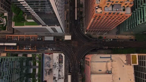 Chicago CTA Train Timelapse From Top Down Drone View Stock Footage 345282882
