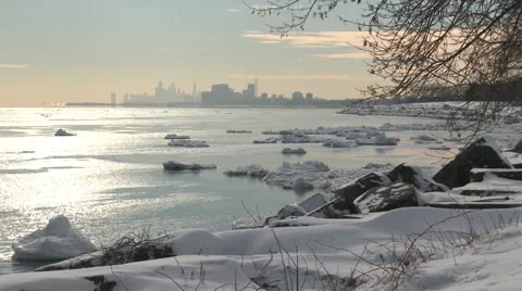 Chicago distant skyline in winter Stock-Footage 37792492