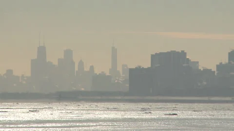 Chicago distant skyline in winter Stock Footage