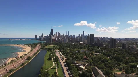 Chicago Downtown Aerial Pulling Back to the North Stock Footage 216104663