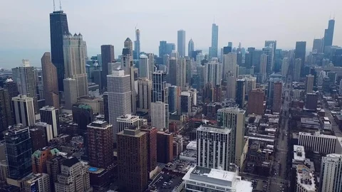 Chicago downtown aerial view cloudy Stock Footage 101065639