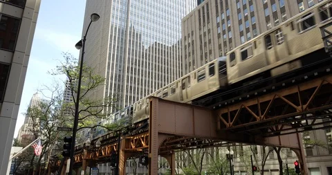 Chicago downtown elevated train running moving Video stock 90650481