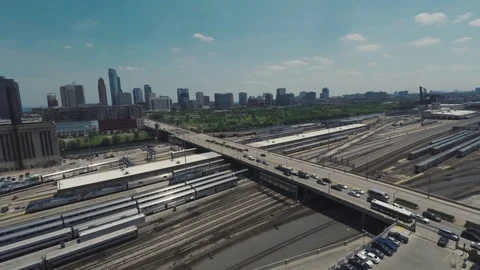 Chicago Downtown Loop Aerial Train Tracks Amtrack Summer Stock Footage 78391516