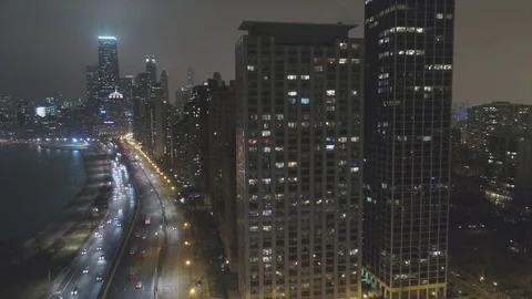 Chicago Downtown at Night Stock Footage 72590487