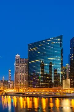 Chicago downtown night sunset Stock Photos