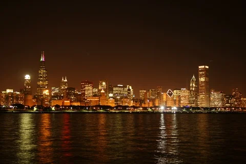 Chicago downtown at night, Timelapse Stock Footage 112763890