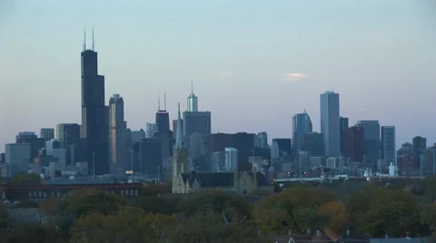 Chicago downtown skyline evening Stock Footage 34133506
