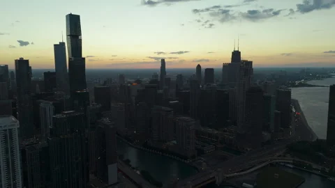 Chicago downtown at sunset time. Element of streets, skyscrapers and Chicago Stock Footage 297022455