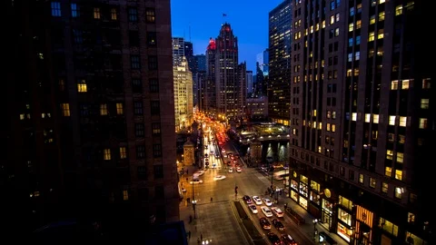 Chicago downtown sunset timelapse Stock Footage 96536365